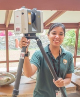 Megan Suzann Reed of the National Center for Preservation Technology and Training (NCPTT) with Leica Laser Scanner.