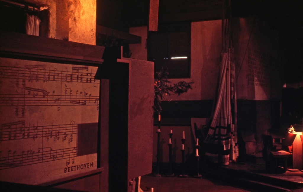 A panel in the theater at Taliesin decorated with an excerpt from Beethoven's "Pathetique" Sonata.