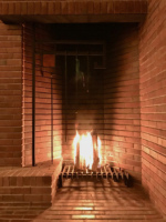 Gloriously exposed open flame inside the Willey House fireplace.