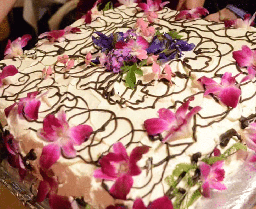 Wright’s favorite cake, which features chocolate, strawberry jam, and walnuts